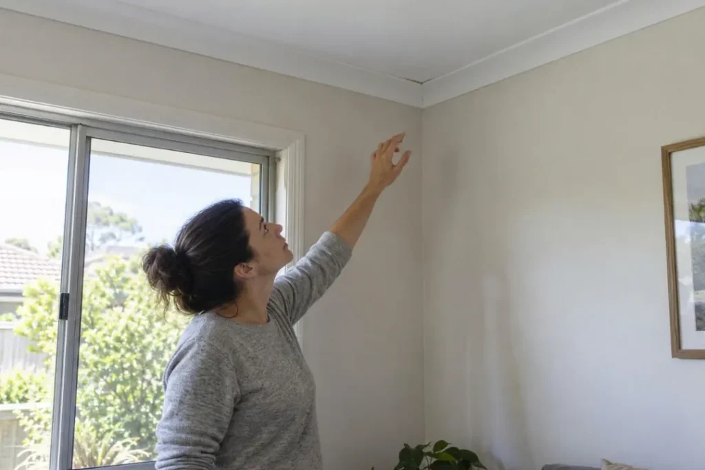 homeowner checking cornice lines